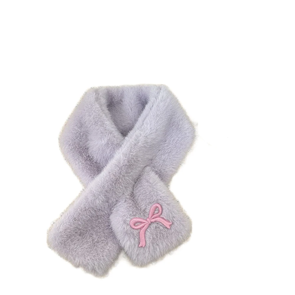 Cute Solid Color Bowknot Scarf Casual Korean Style Kids Plush Scarf Warm Windproof Anti-Cold Neckerchief Girls