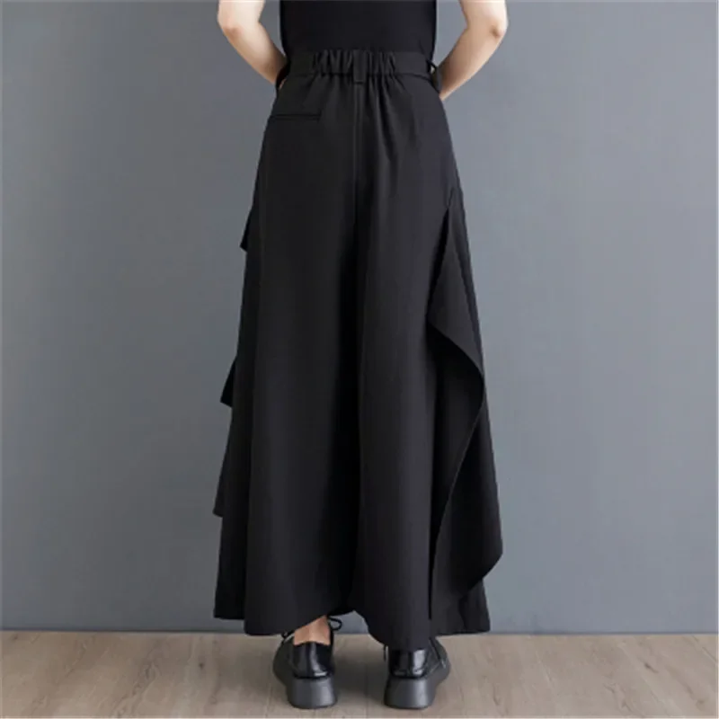 

2024 New Women Trendy Pleated Irregular Japanese Casual Skirt Pants Fashion Retro Solid Color Loose Wide Leg Pant Female Clothes