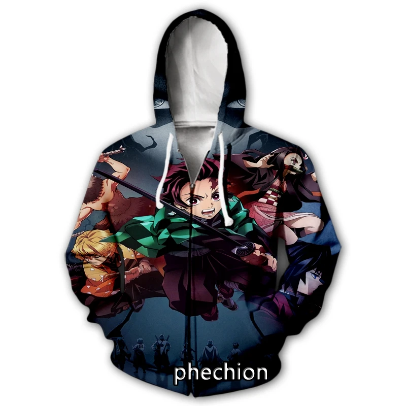 

phechion New Men/Women's Demon Slayer Kimetsu No Yaiba 3D Print Casual Zipper Hoodies Coat Hip Hop Tops Sports Zip Hoodeds B39