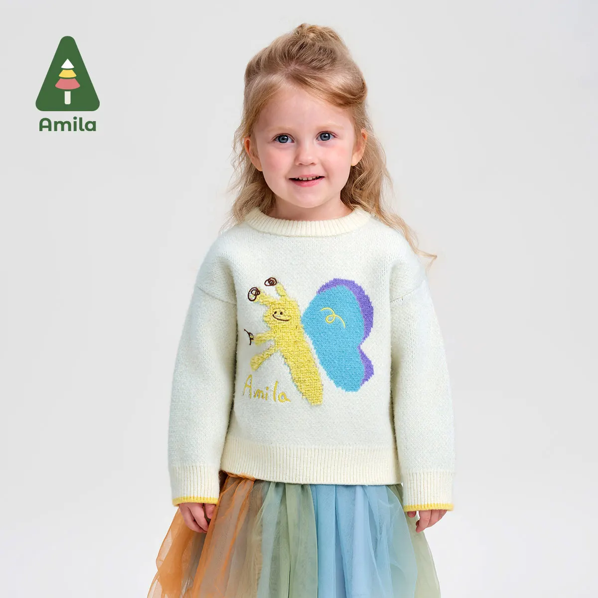 Amila Baby Sweater 2024 Winter New Style Boys And Girls Cartoon Cute Warm Soft Skin-Friendly Loose Casual Children\'s Sweater