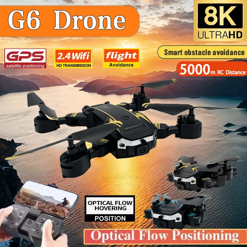 أحدث طائرة بدون طيار G6 GPS 8K HD كاميرا مزدوجة احترافية للتصوير الجوي كوادكوبتر لتجنب العوائق نطاق 3 كجم للتصوير السينمائي