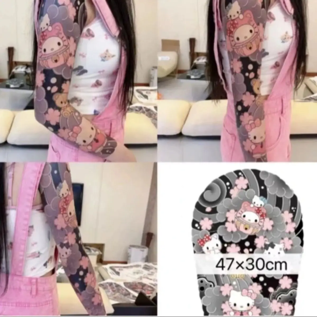 Autocollant de tatouage Hello Kitty Anime Sanurgente, autocollants étanches, grand châssis, temporaire, faux tatouage Kawaii, fournitures de fête d'art pour adultes