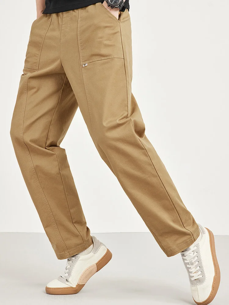 Loose Elastic Waist Straight Leg Casual Pants Men's Autumn New Sle Faionable Workwear Long Trousers Septwolves Brand