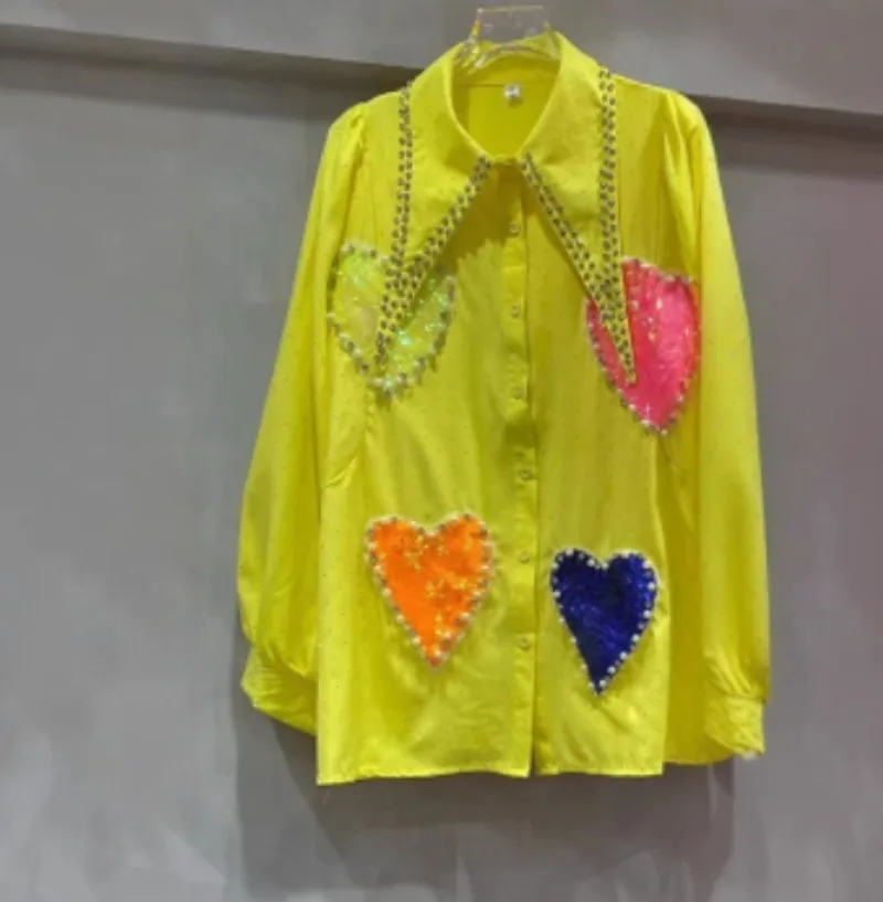 Unique Design Heavy Industry Autumn White Beaded Shirt Women's 2025 Summer New Casual Sun-Proof Single-breasted Chic Top Blouse