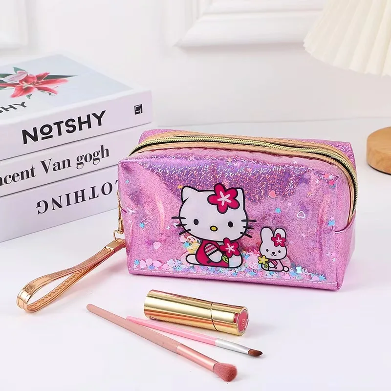 Hello Kitty Kawaii cekiny kosmetyczka Anime o dużej pojemności przenośna kreskówka kobiety makijaż etui do przechowywania artykułów piśmiennych piórnik