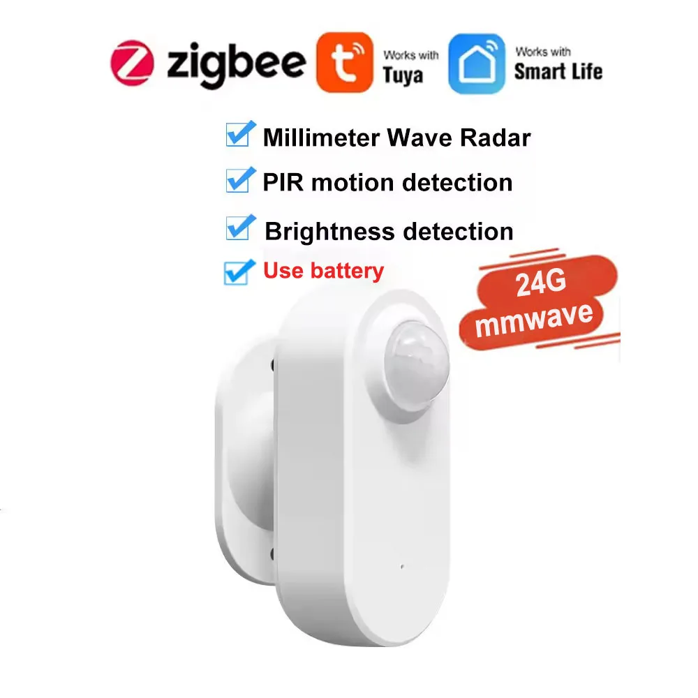 Tuya Human Presence Sensor Smart Zigbee 24G MmWave Radar +PIR, Luminance Detection Use Battery Support Zigbee2mqtt Home Assistan