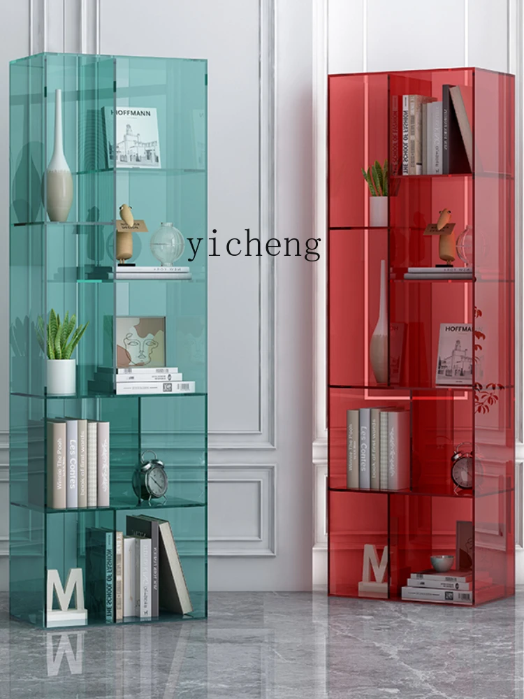 ZC Modern Minimalist Acrylic Floor Bookshelf Living Room Multi-Layer Display Stand Storage Shelf