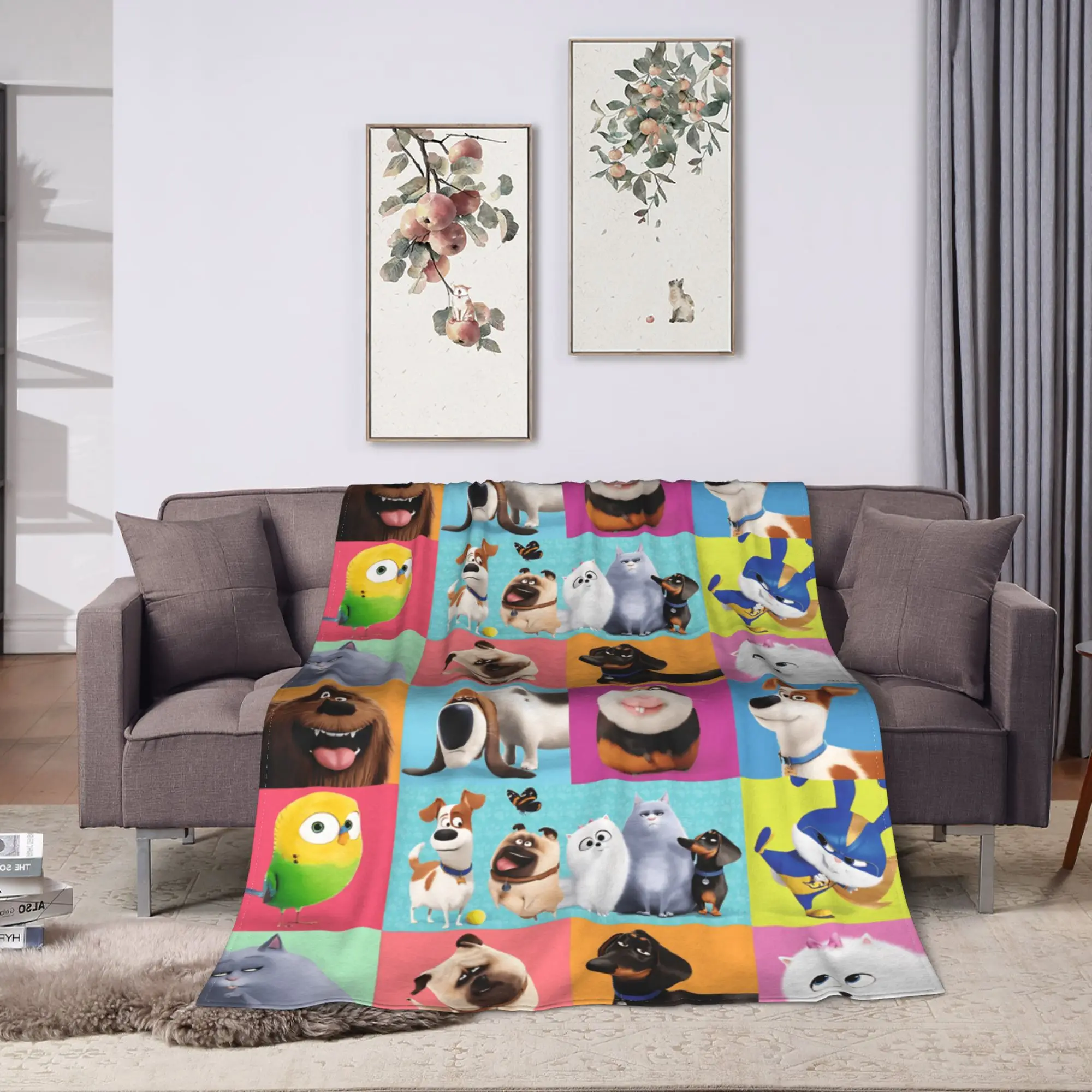 The Secret Life of Pets Flannel Blanket  Warm Soft Throw Blanket for Home Decor Travel Funny Bedspread Sofa Bed Cover
