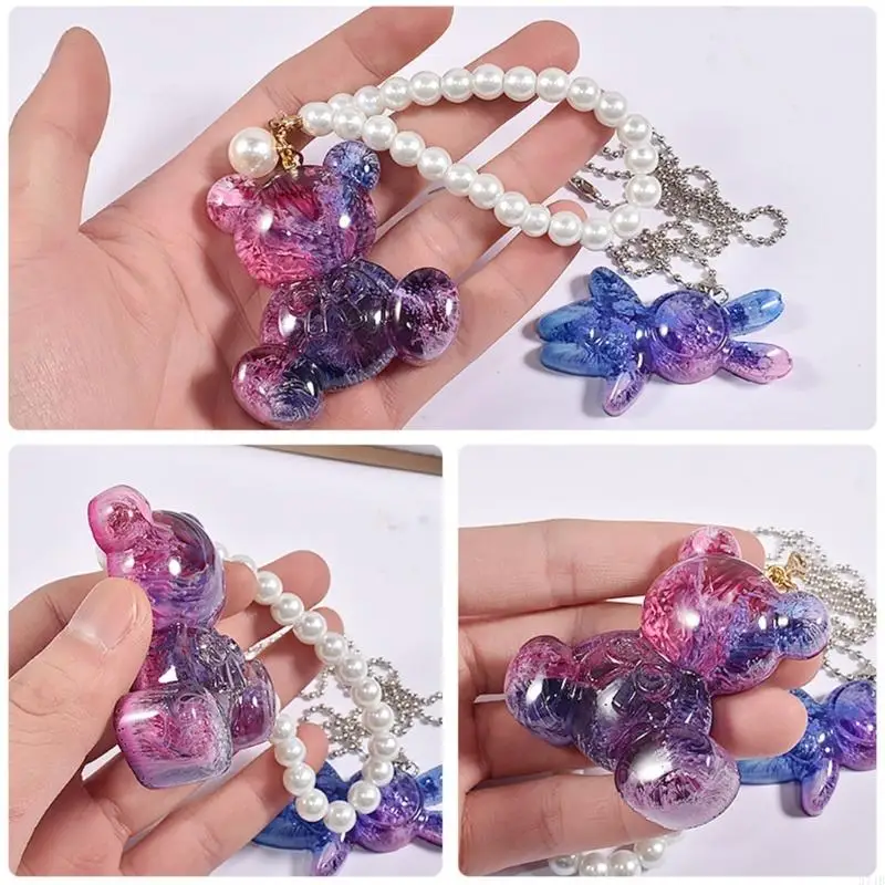 

37JB Shiny Glossy Rabbit Bows Bear Ornaments Silicone Epoxy Resin Mold DIY Keychain Pendant Jewelry for Valentine Gift Craft