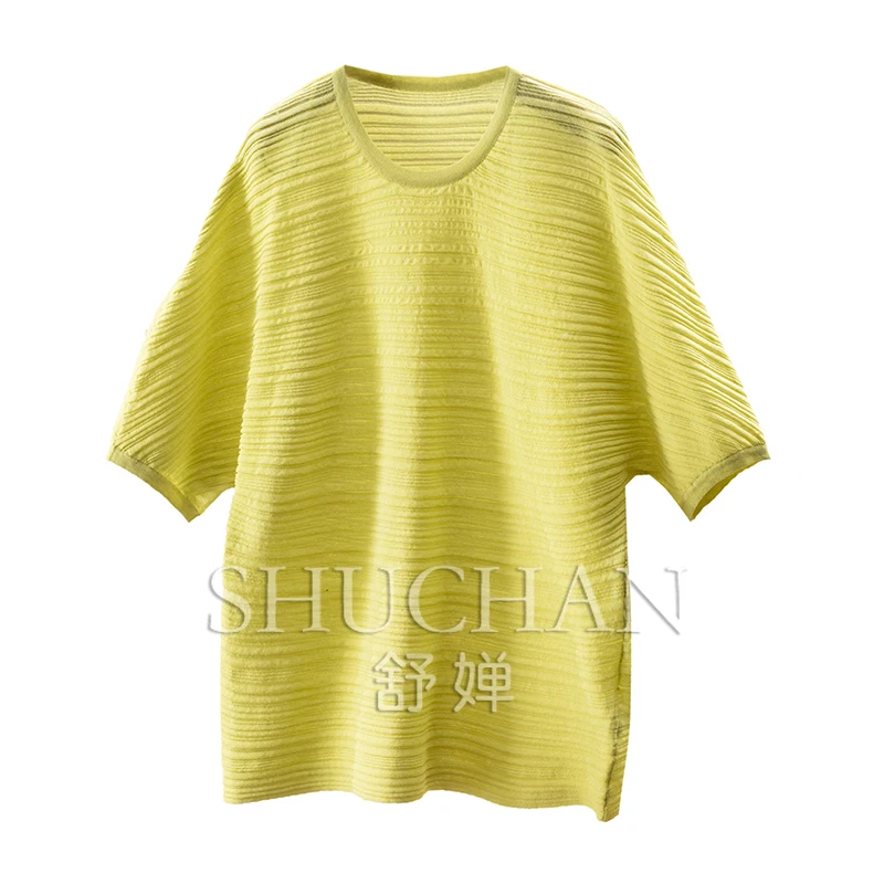 

Relaxed Air-feeling Pleated Texture Valley Ripple Bat Sleeve Knitted Sweater Women Pullover Sueters De Mujer