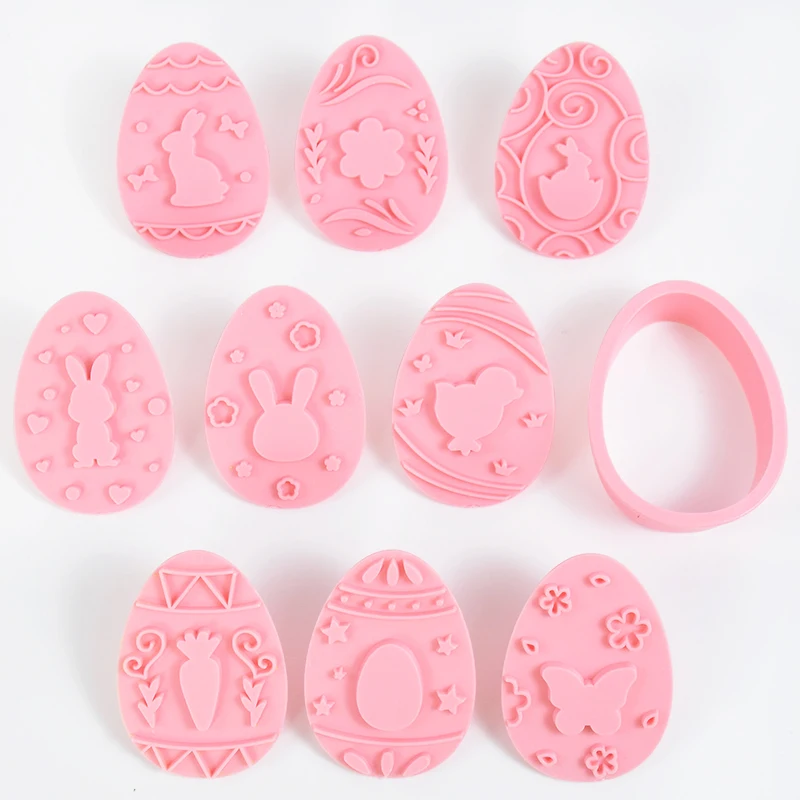 9Pcs/set Easter Cookie Cutter Mold Rabbit Egg Jam Biscuit Embossers Stamp Mould For Easter Party Cake Decoration DIY Baking Tool