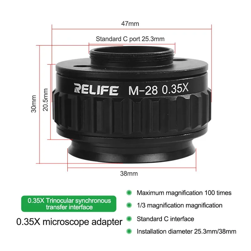 RELIFE M-28 0.35X / 0.5X Microscope CTV Adapter for Connecting the Trinocular Stereo Microscope to the Microscope Camera