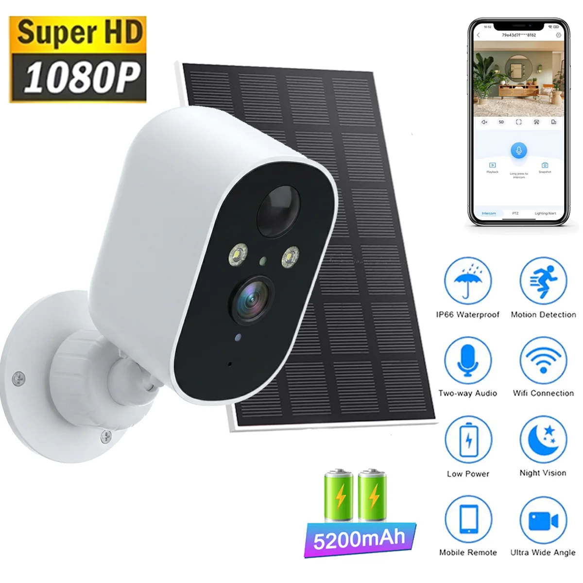 Cámara de vigilancia WiFi 1080P, cámara IP para exteriores, protección de seguridad para el hogar inteligente, grabadora de vídeo con visión nocturna, alimentada por batería