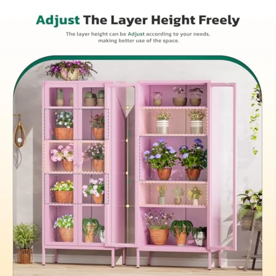 5-Tier Glass Display Cabinet for Home Office, Living Room, Pantry: Metal Frame, Clear Tempered Glass Doors, Sleek Silver Finish view 3