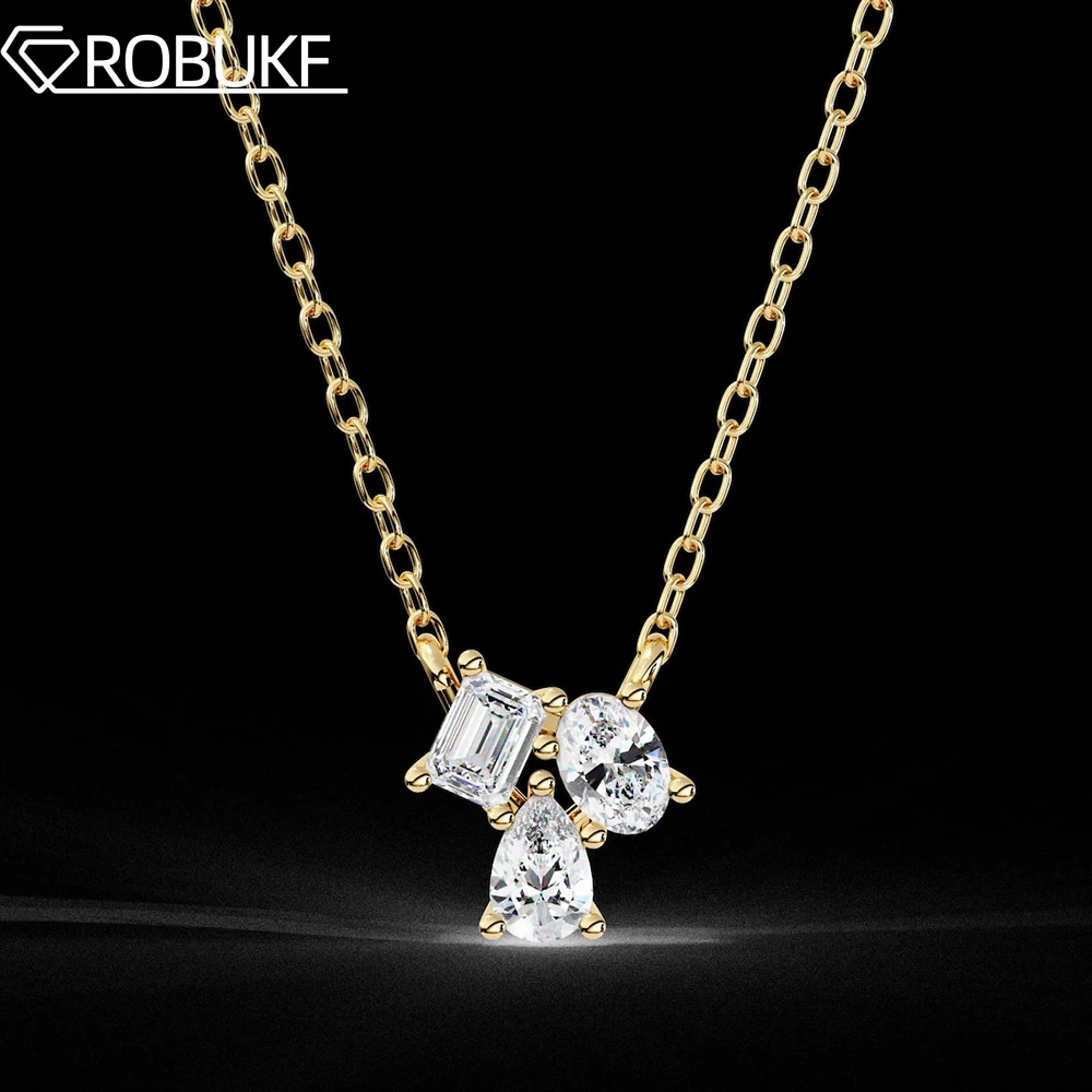 

3cttw Three Stone Moissanite Pendant Necklace for Women Pear Emerald & Oval Lab Diamond S925 Silver Wedding Anniversary Gifts