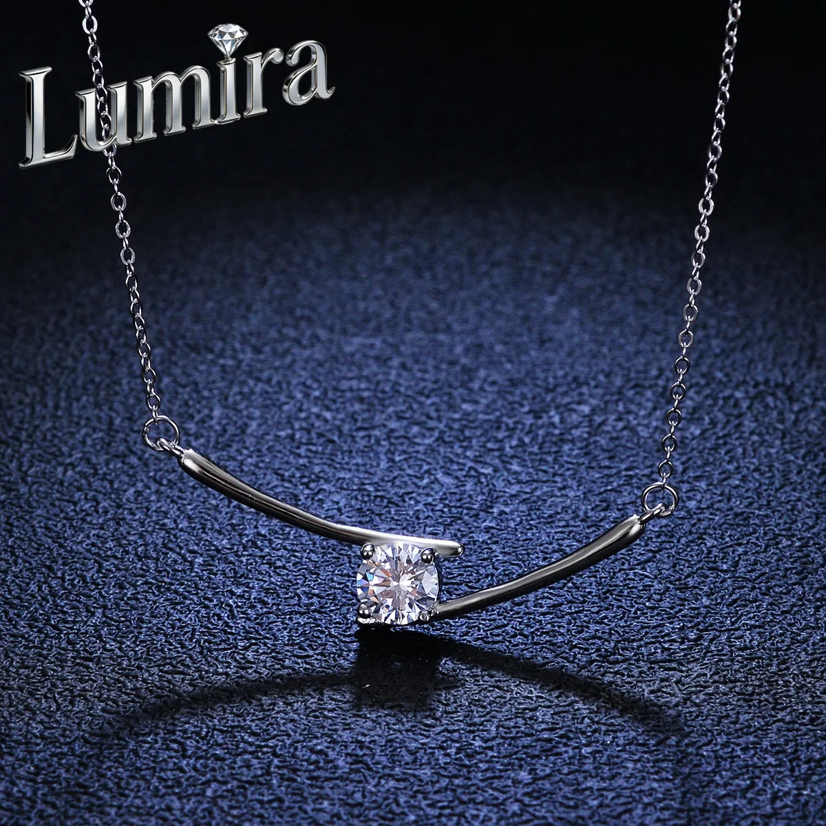 Lumira Platinum PT950 1-carat Moissanite Geometric Necklace for Women, Fashionable Cross Lightning Pendant Clavicle Chain