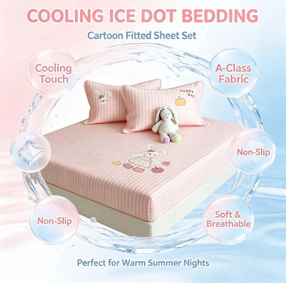 Original Cartoon Cooling Bean Patch Embroidery Fitted Sheet Series