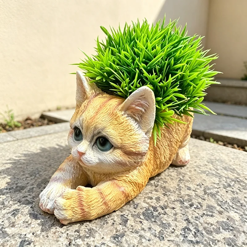 Pot de fleurs en résine mignon en forme de chat pour la décoration de jardin et de cour extérieurs, pot de fleurs décoratif en forme d'animal
