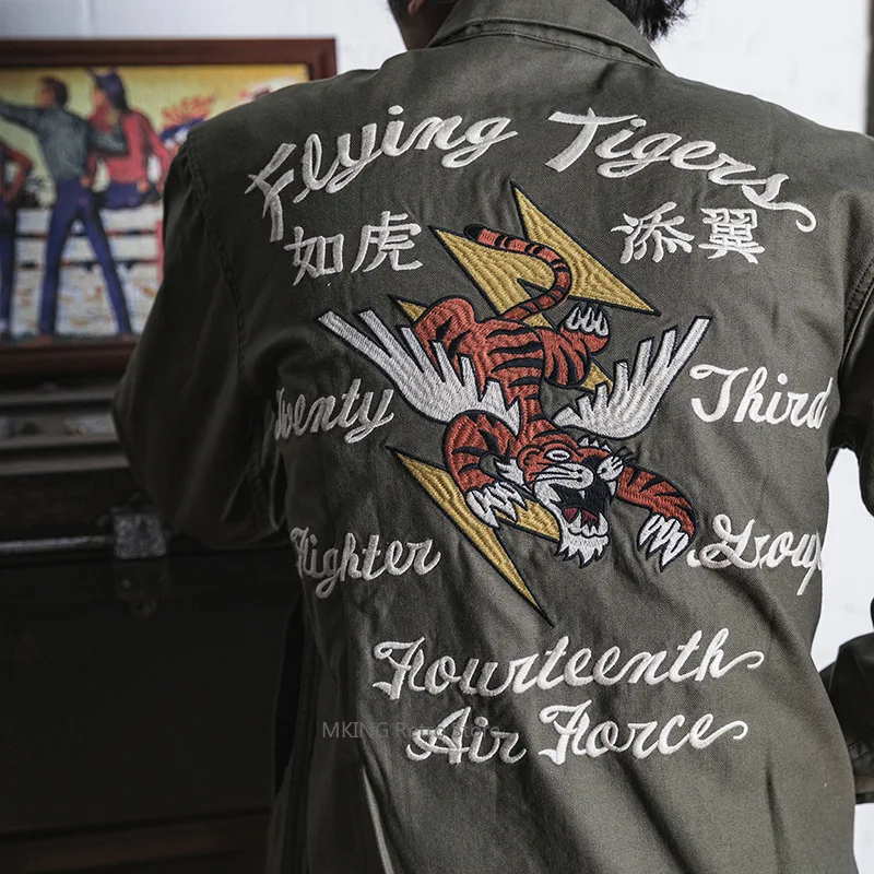 

NON STOCK Plus Вышитая куртка Мужская тяжелая парусиновая куртка Flying Tigers