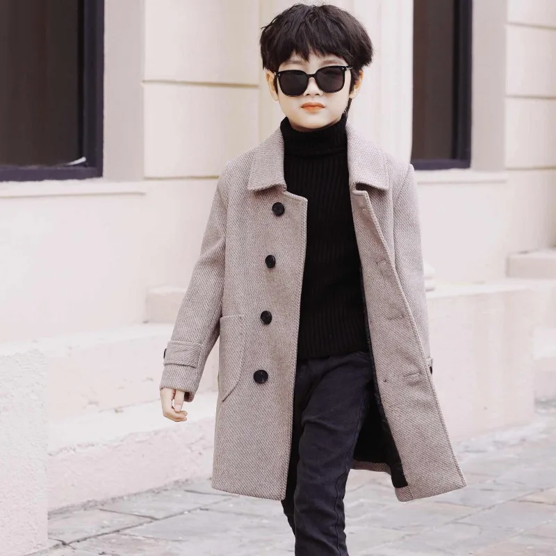 

2025 Spring Autumn Boys' Thickened Wool Coat Middle Big Kids' Warm Fleece Lined Windbreaker Jacket
