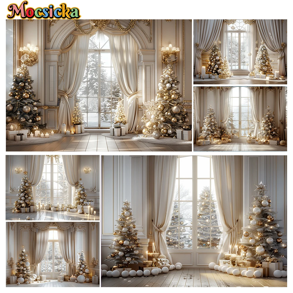 Mocsicka Christmas Winter Photography Background Gorgeous Xmas Tree Holiday Party Family Portrait Photo Backdrops Studio