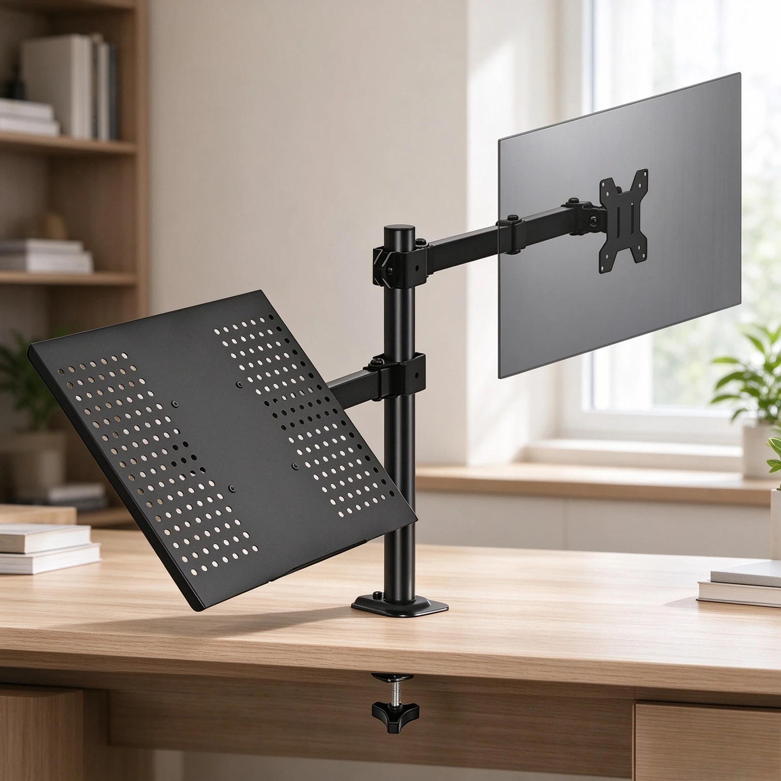 Clamp On Monitor Arm for 10 to 32 Inch Screens, Height Adjustable Mount, Swiveling Support, Tilting Head, Side to Side Motion