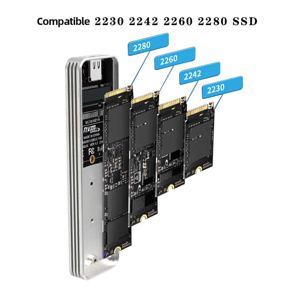 

Внешний корпус твердотельного накопителя M.2 NVMe Корпус жесткого диска USB 3.2 Gen2 Внешний жесткий диск для SSD 2230/2242/2260/2280