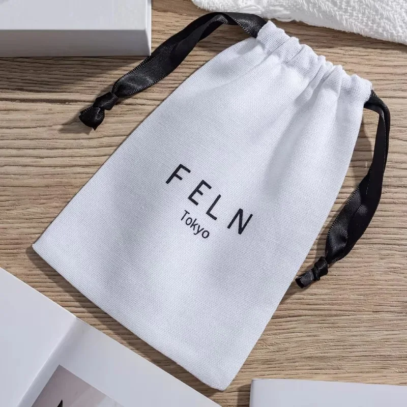 Custom Logo Small Cotton Drawstring Bag Jewelry Accessory Storage Pouch for Necklace Bracelet Candy Cosmetic Wedding Party Gift view 3