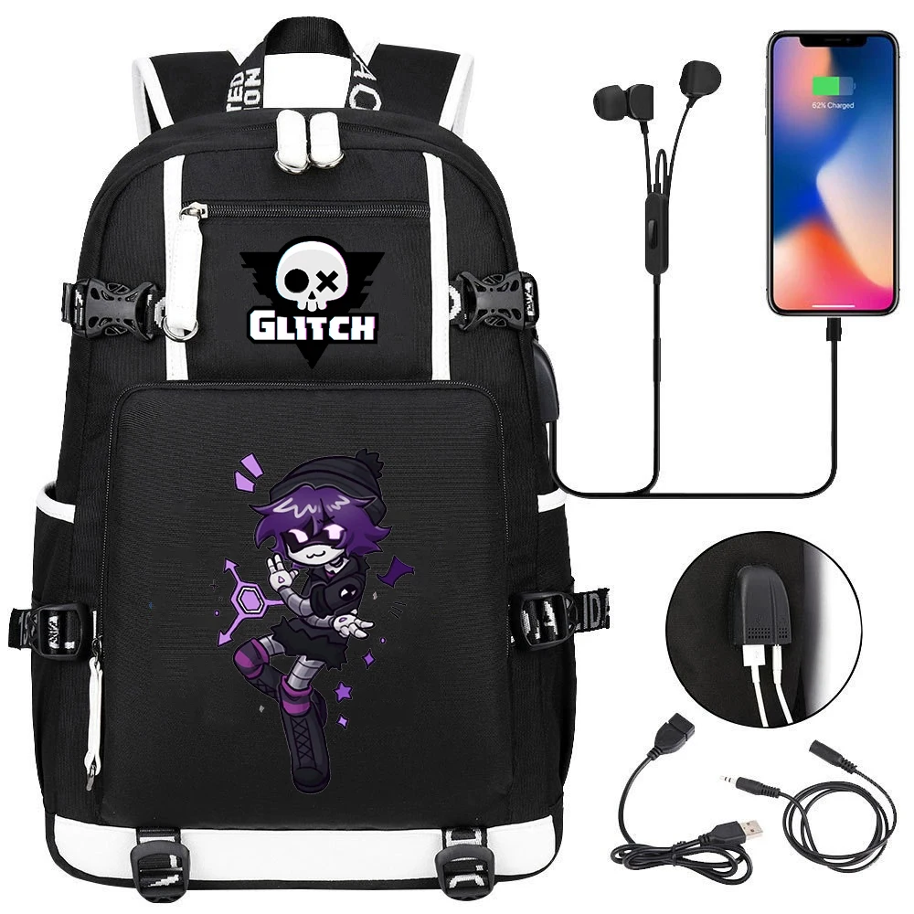 New Murder Drones Printed Backpack Student Large Capacity Canvas School Bag Usb Charging Rucksack Uzi N F Schoolbag for Boy Girl