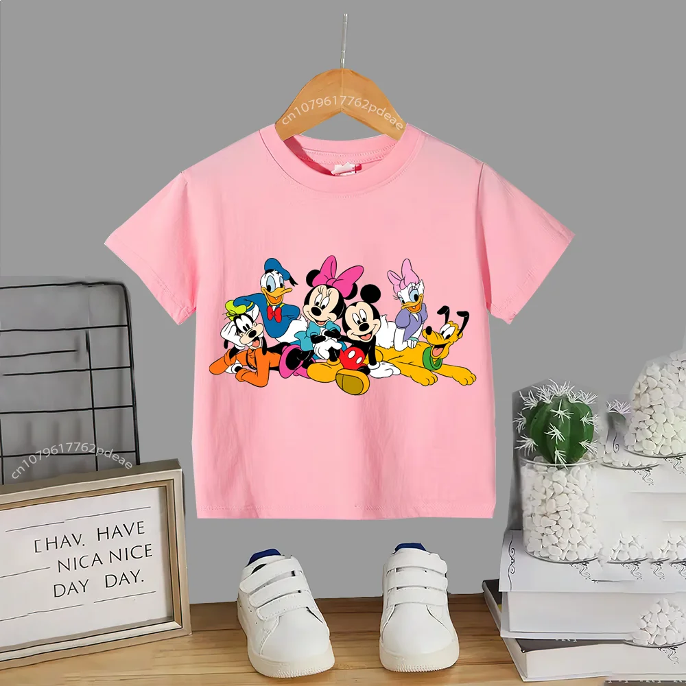 Disney Teen 100% Cotton T-shirt Kids cartoon Mickey Minnie round neck Cotton T-shirt Boys Girls Comfortable short sleeve Harajuk