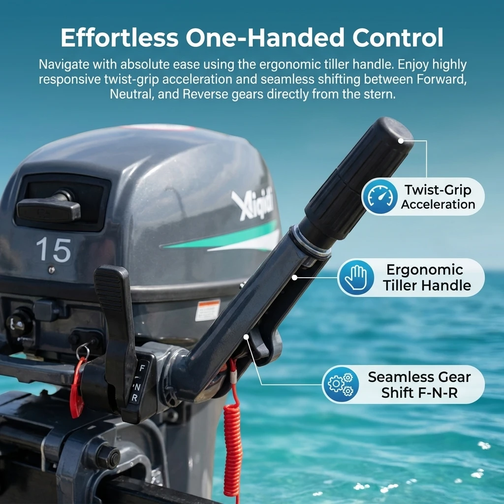 E15 Electric Outboard Engine 15HP Water Cooling 72V 11KW PMSM Tiller Control Lower Noise No Emission Trolling Motor for Fishing