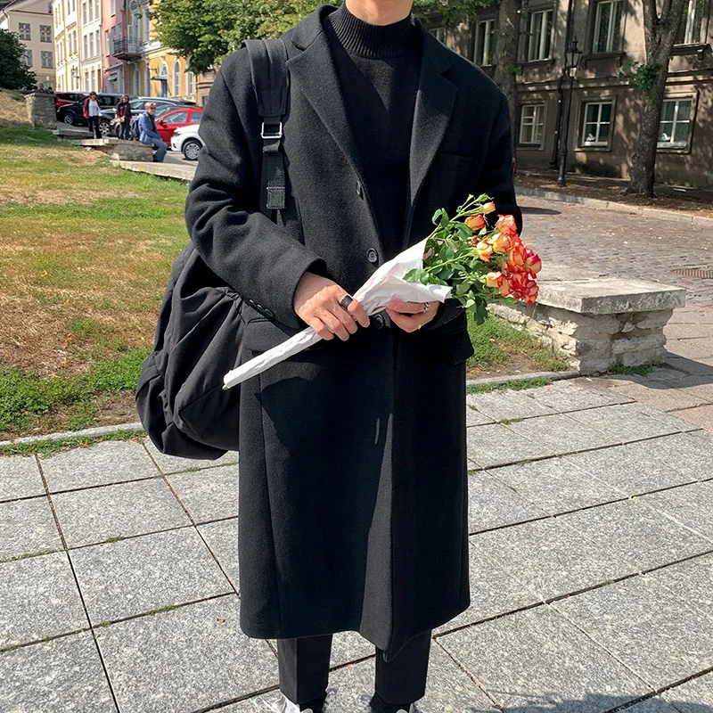 

MRCYC Korean Sle Men's Woolen Coat Mid-Length Thiened Winter Faionable Warm Woolen Windbreaker Loose Outerwear