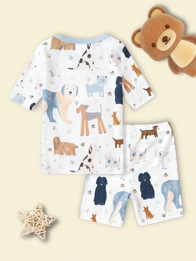 Ensemble Pyjama d'Été à Manches Courtes et Imprimé Animal pour Bébé Garçon et Fille, Vêtements de Nuit Respirants pour la Maison