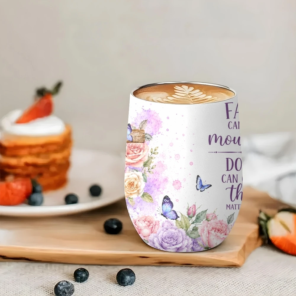 Floral Cross Faith Quote Vacuum Flasks 12oz Eggshell Cup With Lid Portable Coffee Cups Travel Household Office Drinking Mug