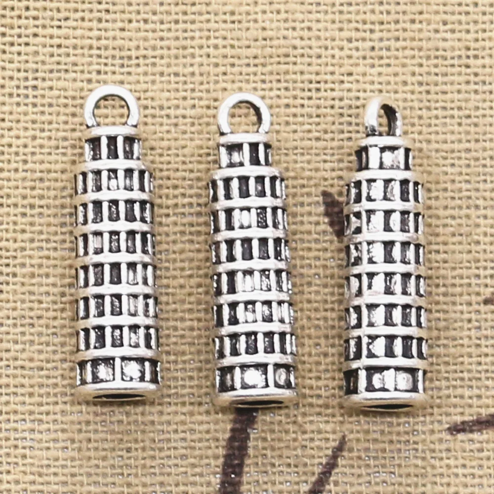 12pcs Charms Leaning Tower Of Pisa Italy 25x7mm Antique Bronze Silver Color Plated Pendants Making DIY Handmade Tibetan Jewelry