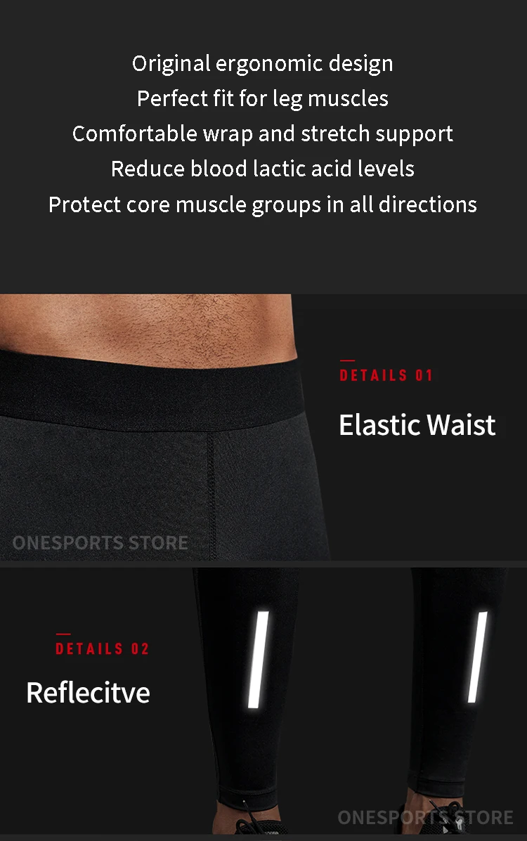 VANSYDICAL Kompressionshose für Herren, Laufhose mit reflektierendem Streifen, Basketball-Leggings, Workout, elastische Taille, Hose für Herren – Detail 5
