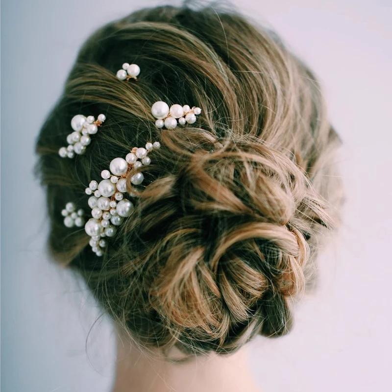 Peinetas para el pelo de novia con perlas simples, conjunto de alfileres hechos a mano para niñas, tocado para fiesta de boda y mujer