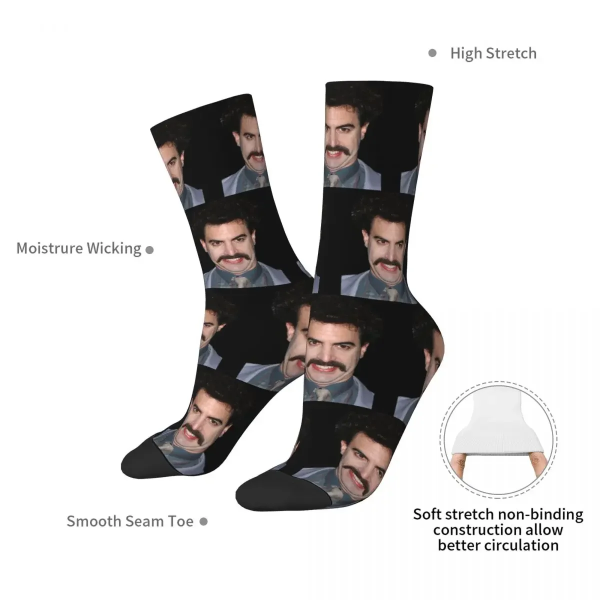 Calcetines largos de Borat para fanáticos de la música, medias Súper suaves Harajuku, accesorios para todas las estaciones, regalos para hombres y mujeres