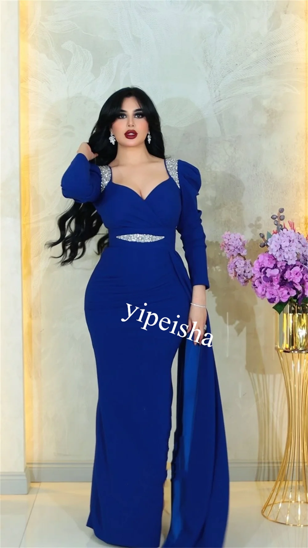  Evening    Jersey Rhinestone Party Sheath Poretrait Bespoke Occasion Gown Midi es Saudi Arabia