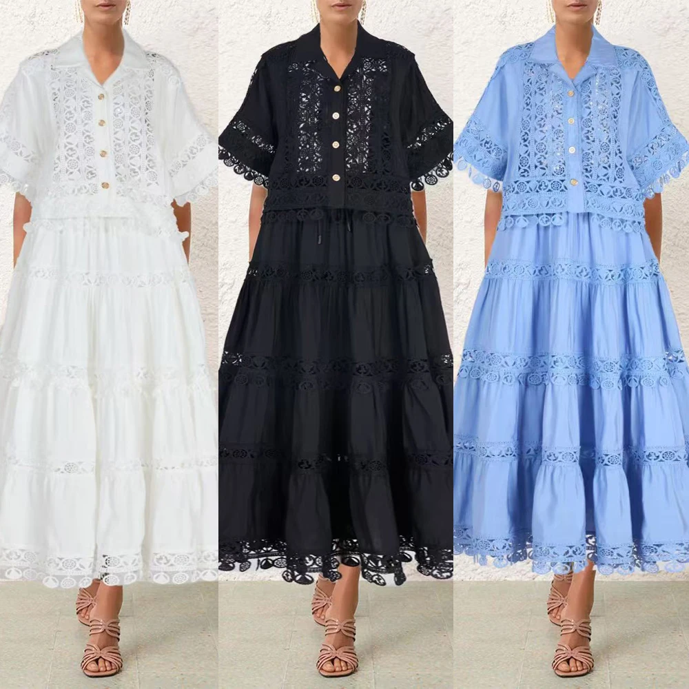 Australisch luxe ontwerp lange kanten hanger pure kleur f rokset Ele Faionable dameskleding lente 2025, collectie