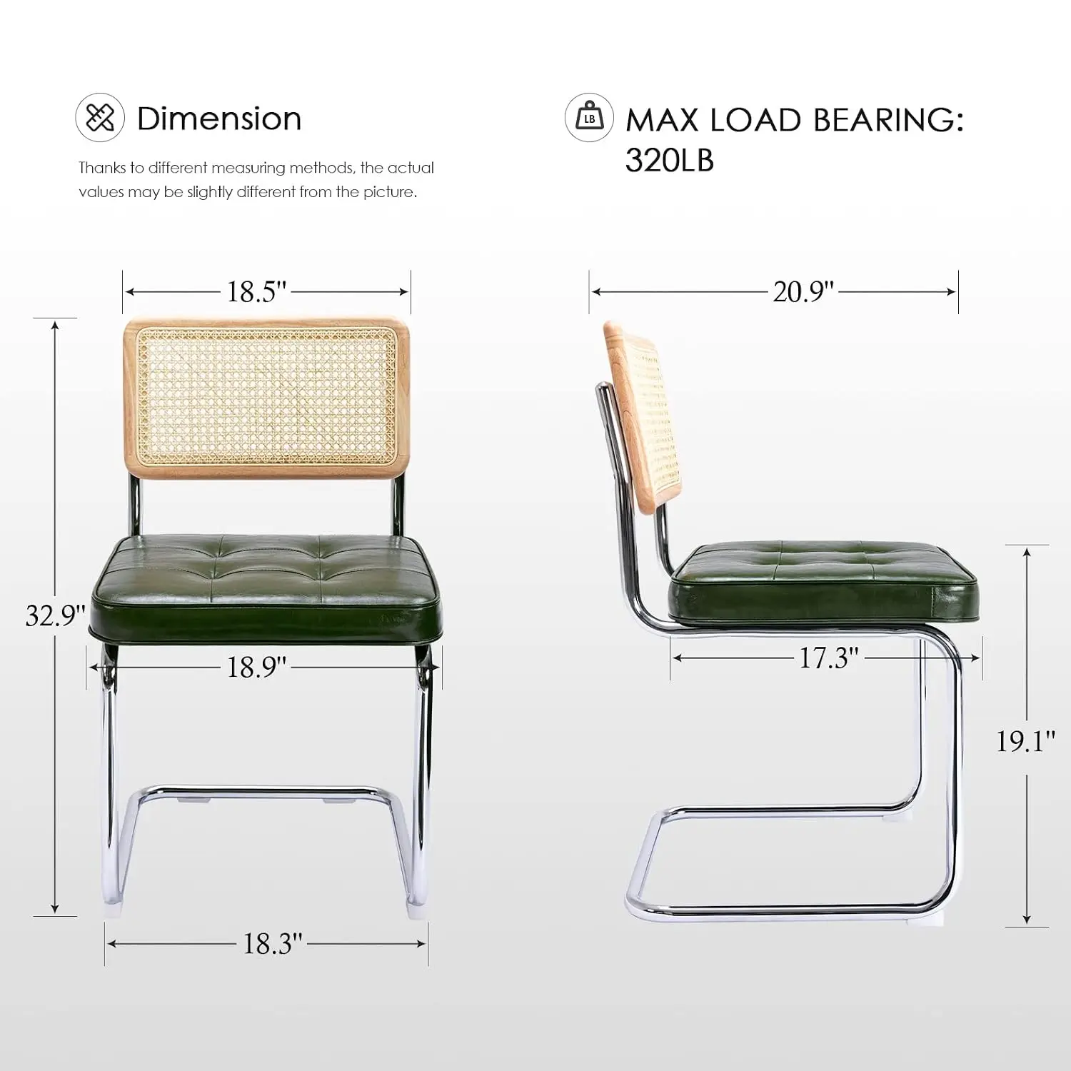 Natural Rattan Dining Chair Set 4 Mid Century Modern Chrome Leg Faux Leather Solid Wood Cane Mesh Back Kitchen Room, Customized
