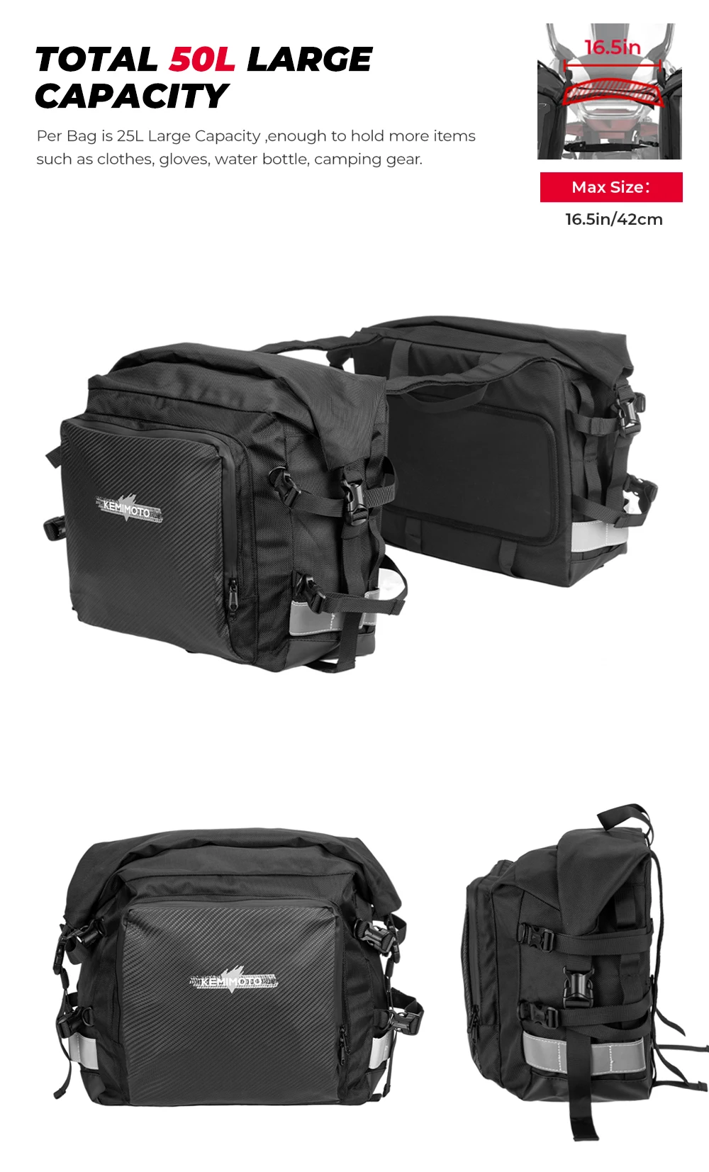 KEMIMOTO Motorrad-Satteltasche, wasserdichte Seitentaschen für BMW R1200GS R1250GS ADV, für Triumph Tiger 900, für Honda X-ADV Twin Africa – Detail 14
