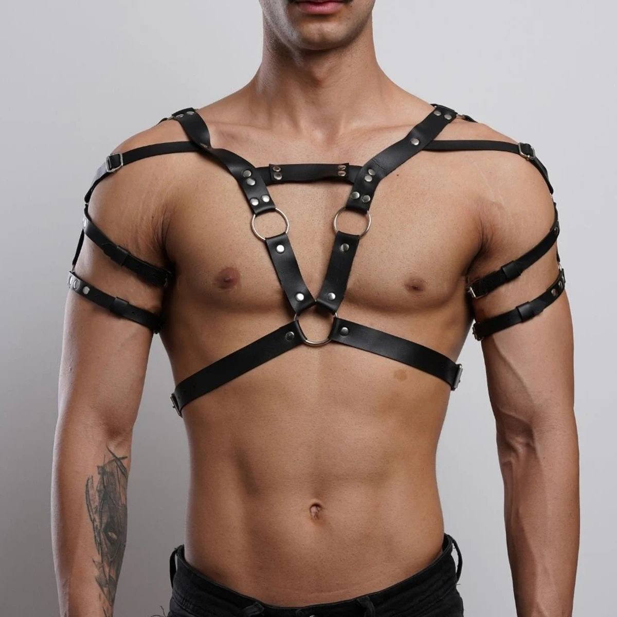 PU Leather Mens Harness Belts Fetish Gay Clothing Male Body Straps Lingerie Punk Rave Shoulder Chest Harness Men Costumes