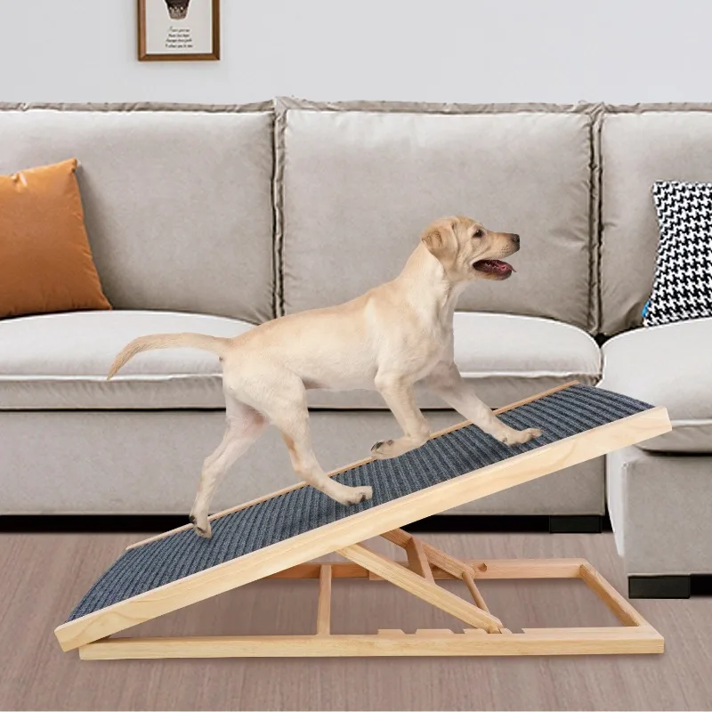 

Adjustable Height Pet Ramp Folding Portable Dog Stairs Ramp Perfect for Bed Couch Wooden Dog Ramp