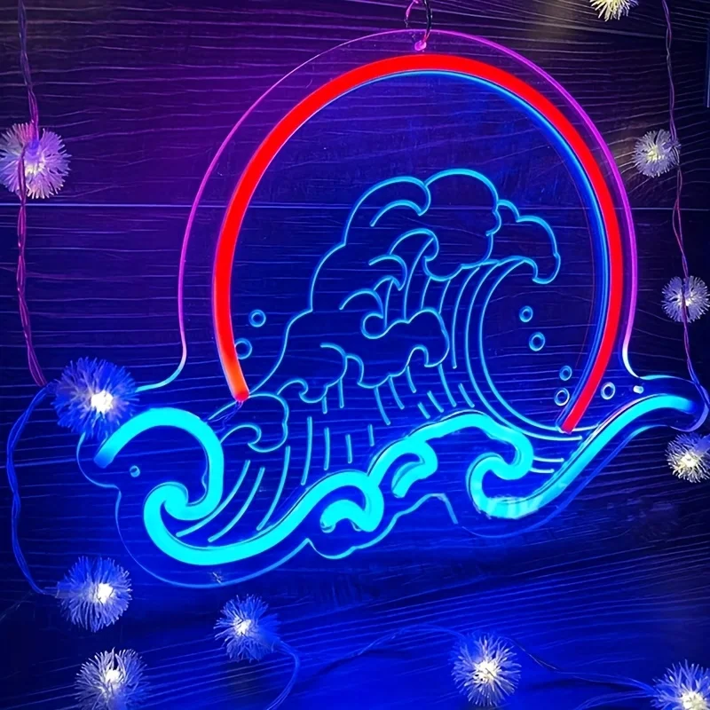 웨이브 월 네온 라이트 사인 일출 일몰 LED 네온 사인 USB 조광 가능 침실 파티 호텔 클럽 홈 벽 장식 생일 선물