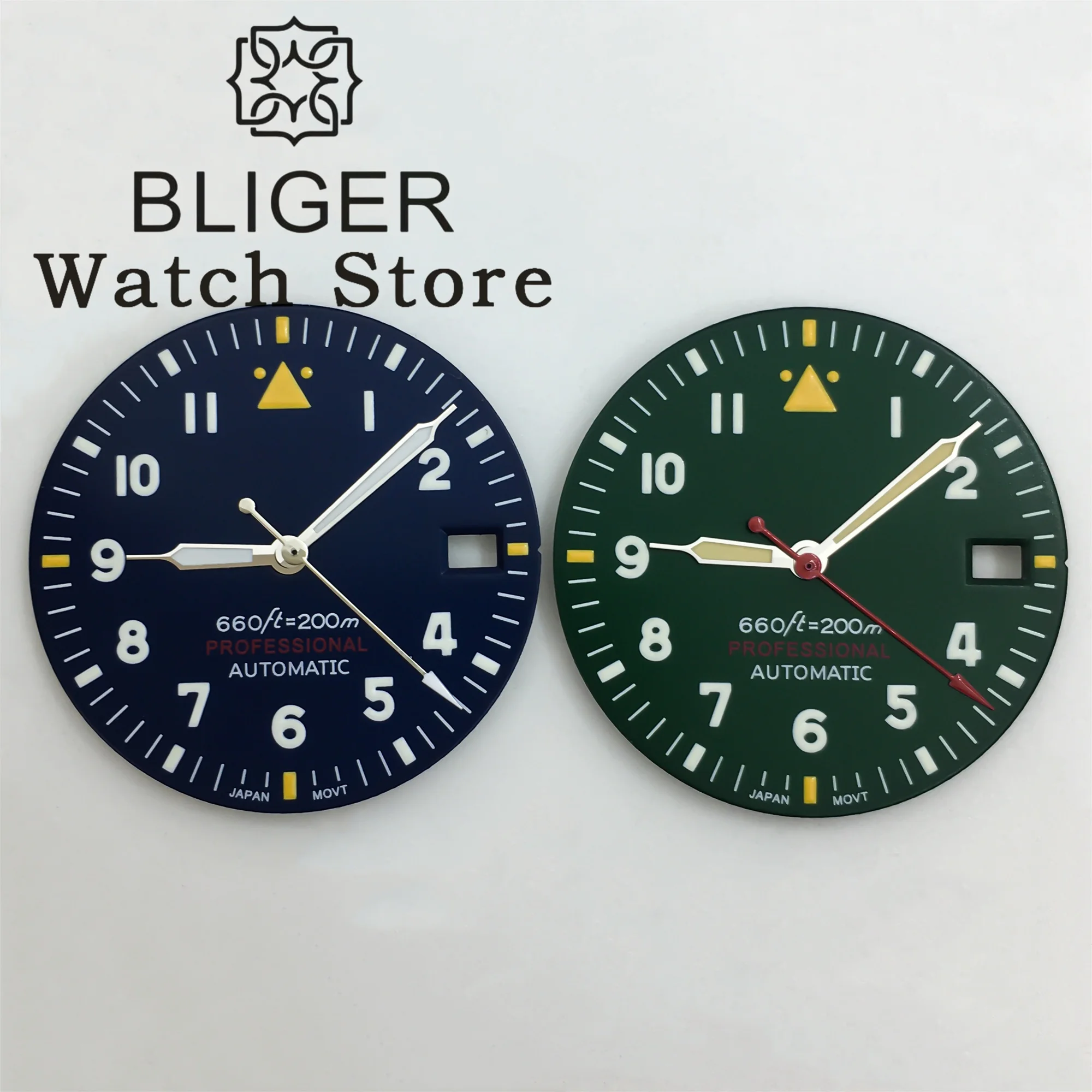 29mm Watch Dial and Hand Sets C3 Green Luminous Fit NH34 NH35 NH36 Movement Fits Pilot Style Watch Watch Parts