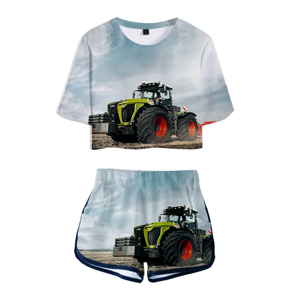 

Tractor Pattern T-shirts Shorts Girls Sexy Sport suit Tracksuit Shirts Outfit 3D Leisure Two Piece Set Women Tops Shorts