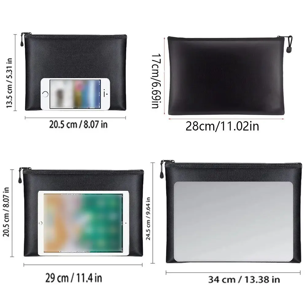 High Temperature Resistant Fireproof Document Bag with Zipper Square Fire Safe Storage Pouch Multi-Purpose 4 Sizes