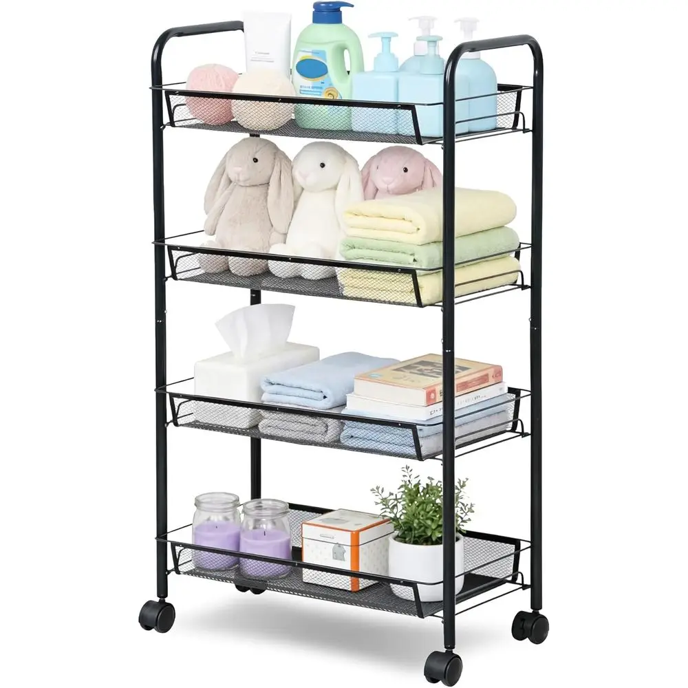 

4 Tier Rolling Storage Cart, Small Metal Utility Cart on Wheels, Rolling Organizer Carts or Kitchen, Bathroom, Laundry Room, Oic