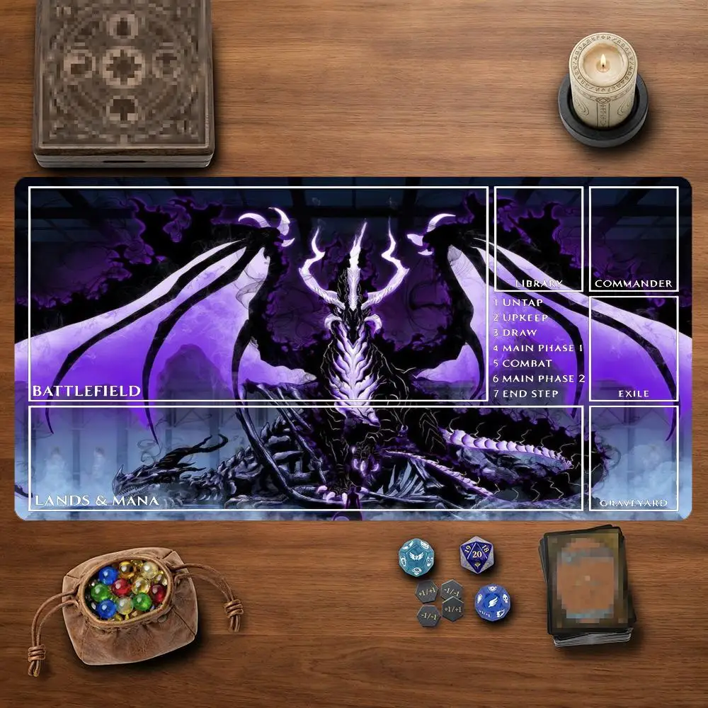 Purple Skeleton Dragon Dark Fantasy TCG Playmat 35X60CM Magic Card Battle Mat Non-Slip Durable Stitched Edge Tabletop Playmat